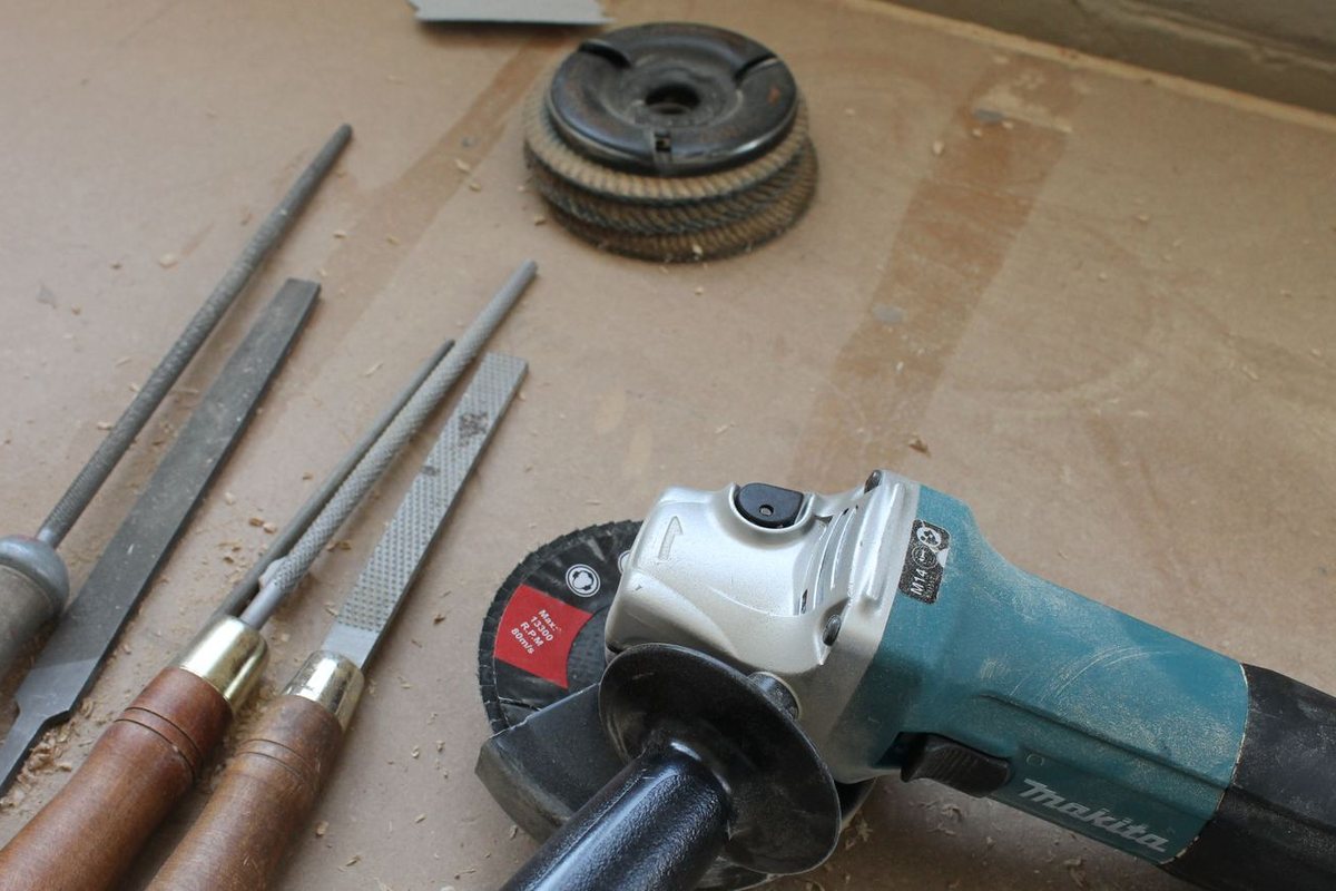 Tools and work in progress on the bench