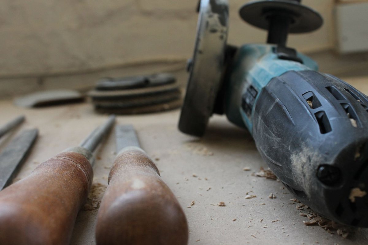 Tools and work in progress on the bench